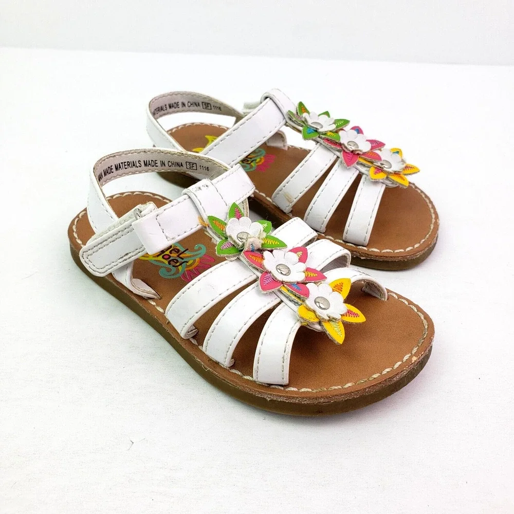 Rachel Shoes Topaz Toddler Girls Size 6 White Floral Summer Open Toe Sandals